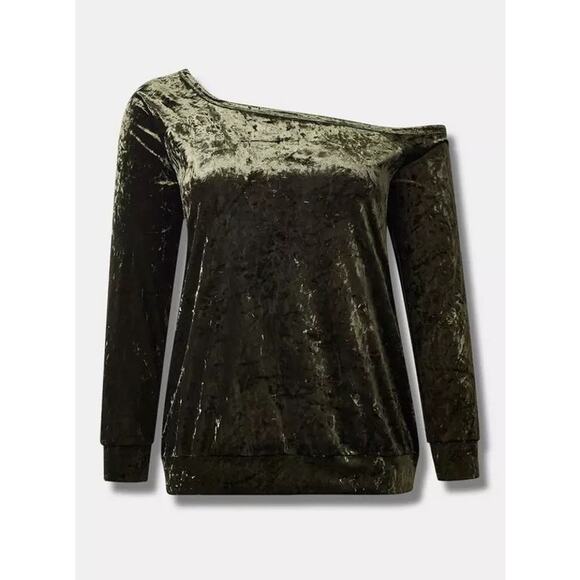 Torrid green crushed velvet off shoulder pullover sweatshirt top 1 plus size 1X - Picture 2 of 10